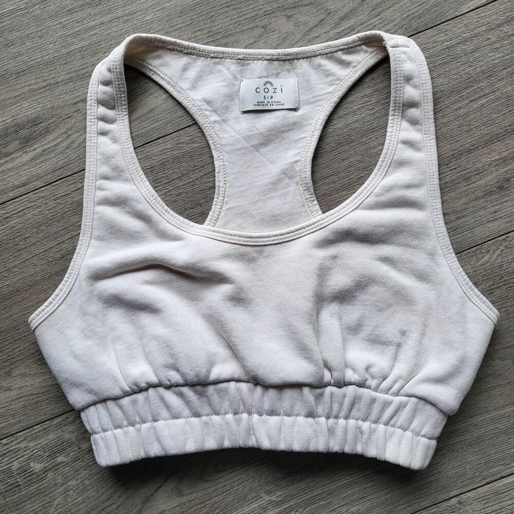 Cozi Racerback Sports Bra Top - Cream / Off-White - Size Small - Soft Athleisure